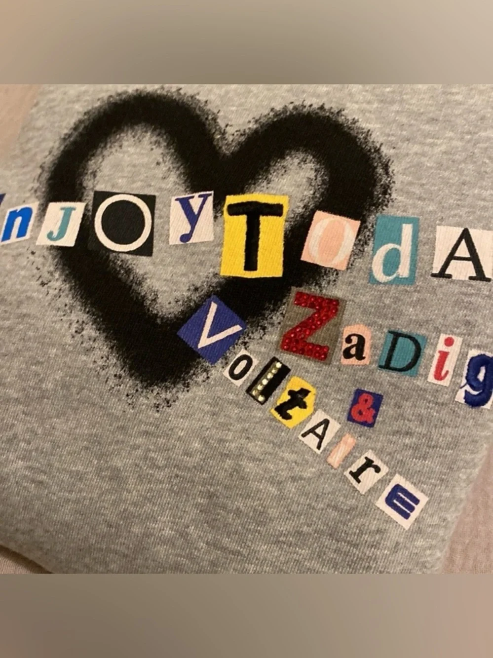 New Zadig & Voltaire Light Gray Graphic Hoodie with Multicolor Lettering - Picture 13 of 13